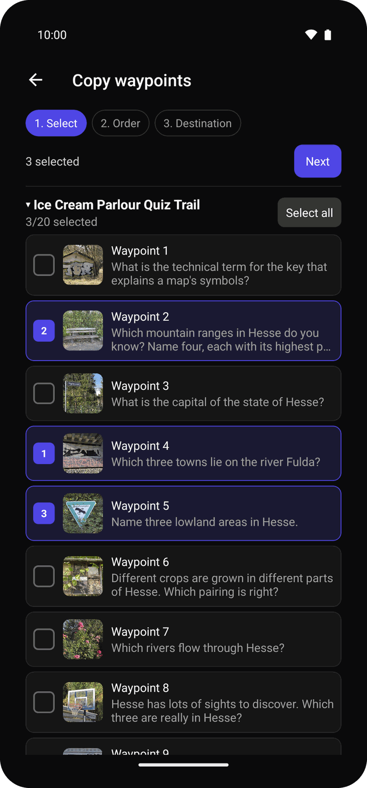 Picking waypoints from previous KidQuest hunts to reuse in a new one